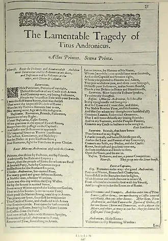 First Folio uitgave van Titus Andronicus (1623)