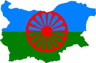 De vlag en kaart van de Roma in Bulgarije