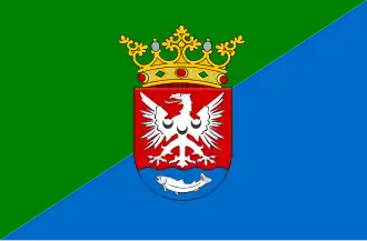 De vlag van Bergambacht met het gemeentewapen