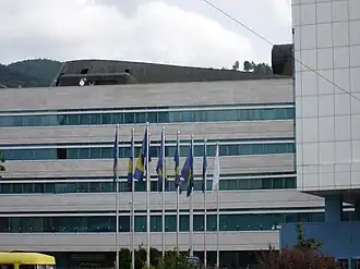 Het parlementsgebouw van Bosnië en Herzegovina in de hoofdstad Sarajevo.
