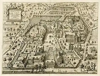 Zicht op de abdij uit Chorographia Sacra Brabantiae (1659)