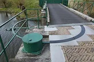 Detail kraanbrug, de trommel van het windwerk