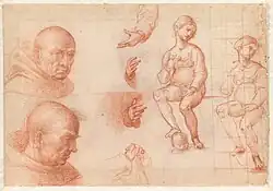Studies voor de Madonna, handen en een monnik, Museum Boijmans Van Beuningen