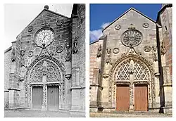 Voorportaal van de kerk in 1915 en 2012