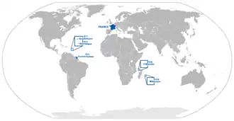 Kaart van Franse overzeese departementen en regio's