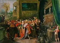 Croesus toont zijn schatten aan Solon in het Kunsthistorisches Museum