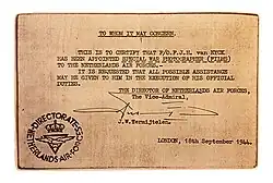 Vergunning voor oorlogsfilmer Frans J.H. van Eijk (hier geschreven als Eyck)