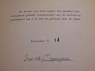 Handtekening Frans Lamoen in zijn autobiografie