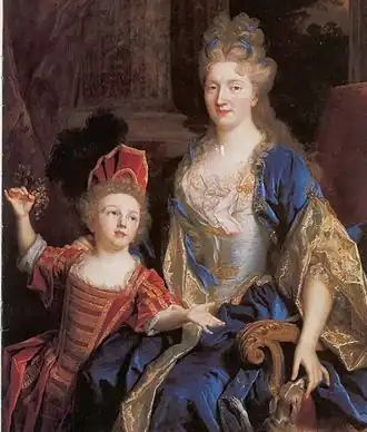 Catherine Coustard met haar zoon Léonor. Circa 1699.