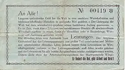 Uniforme rugzijde met oproep van Unterguggenberger om aan het experiment deel te nemen