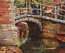 Grachtje met wandelaars, Delft