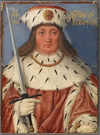 Portret van keurvorst Frederik I van Saksen door Lucas Cranach de Jongere, gemaakt in de 16e eeuw.