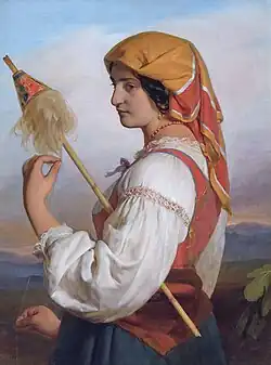 Genreschilderij met spinster