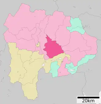 Situering van Fuefuki in de prefectuur Yamanashi