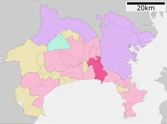 Situering van Fujisawa in de prefectuur Kanagawa