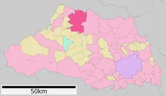 Situering van Fukaya in de prefectuur Saitama
