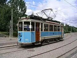 Motorwagen 186 van de Tram van Göteborg te Malmköping in 2008