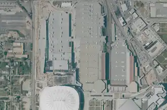 Satellietbeeld van de drie hallen van het Georgia World Congress Center, 285 Andrew Young Intl Blvd NW