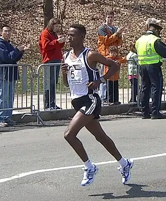 Tijdens de Boston Marathon 2008