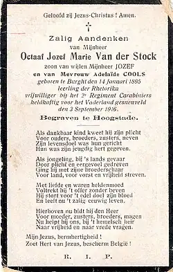 Gebedsprentje van Octaaf Van der Stock (verso)