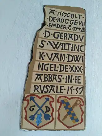 Gedenksteen aan de roggeprijs van 1557. Gerardus Wiltinck was de dertigste abt van het klooster Jeruzalem in Gerkesklooster.