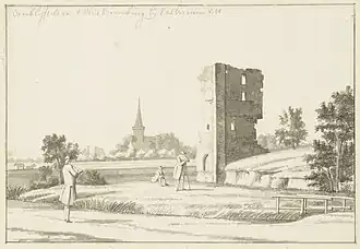 Restanten van Kronenburg in 1740, getekend door Cornelis Pronk