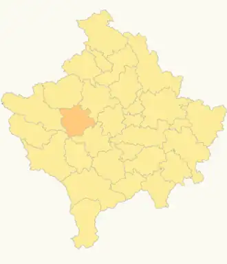 Locatie van de gemeente Klinë in Kosovo