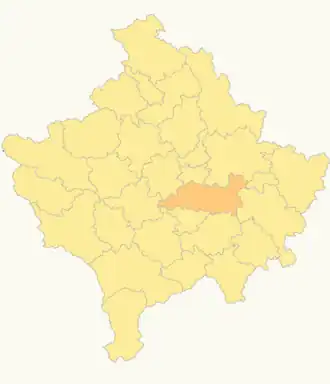 Locatie van de gemeente Lipjan in Kosovo