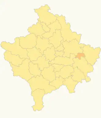 Locatie van de gemeente Novobërdë in Kosovo