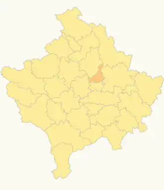 Locatie van de gemeente Obiliq in Kosovo