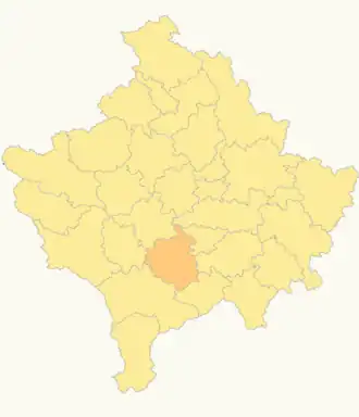 Locatie van de gemeente Suharekë in Kosovo