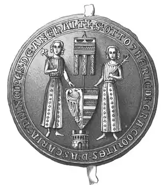 Het gemeenschappelijke zegel van vorsten Hendrik III en Otto I van Anhalt-Aschersleben.