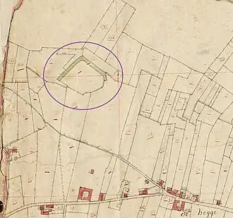 De locatie van voormalig kasteel Gen Heck (in de paarse cirkel)