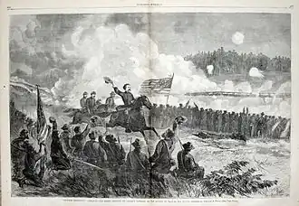 Generaal Logan tijdens de slag bij Dallas in mei 1864