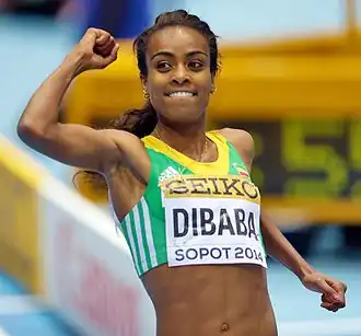 Genzebe Dibaba tijdens de WK indoor in 2014.