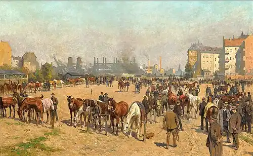 Georg Carl Koch, paardenmarkt in Berlijn, ca. 1900
