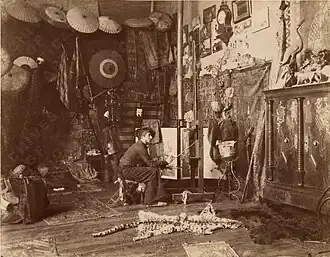 Georges-Antoine Rochegrosse in zijn studio te Parijs, 1885.