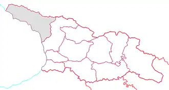 Abchazië (lichtgrijs) in Georgië.