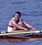 Gerhard Auer in de Westduitse boot op het EK Roeien 1971