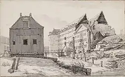 Tekening van de toestand na instorting van de rechtervleugel