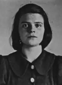 Foto van Sophie Scholl, gemaakt door de Gestapo na haar aanhouding op 18 februari 1943