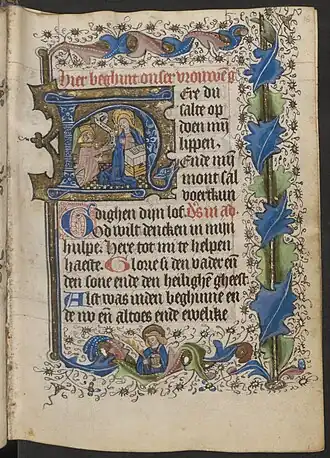 f. 16r Initiaal met de Annunciatie
