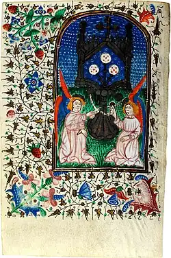 f99r, de H. Sacramentgetijden: Aanbidding van het H. sacrament