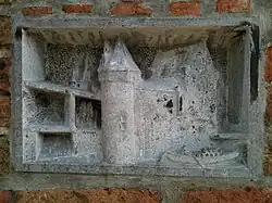 Gevelsteen bij Oudegracht 2 door Stef Stokhof de Jong gebaseerd op een tekening uit het begin van de 16e eeuw.