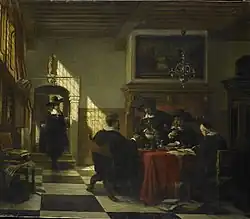 Gezelschap in 17e-eeuwse dracht bij een tafel waarop een Nautilusbeker, Rijksmuseum