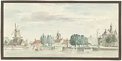 Aart Schouman, Gezicht op Dordrecht met de Riedijkspoort en windmolens, 1744, Rijksmuseum Amsterdam