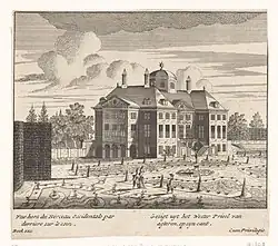 Gezicht op de zij- en achterkant van Huis ten Bosch, in of na 1717, anoniem (Rijksmuseum Amsterdam)