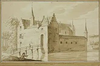 Het kasteel in 1729/1730, getekend door Abraham de Haen
