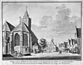 Prent van het stadhuis en de Grote Kerk