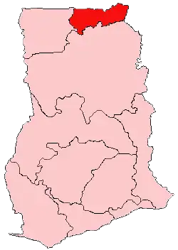 Locatie van de regio Upper East in Ghana